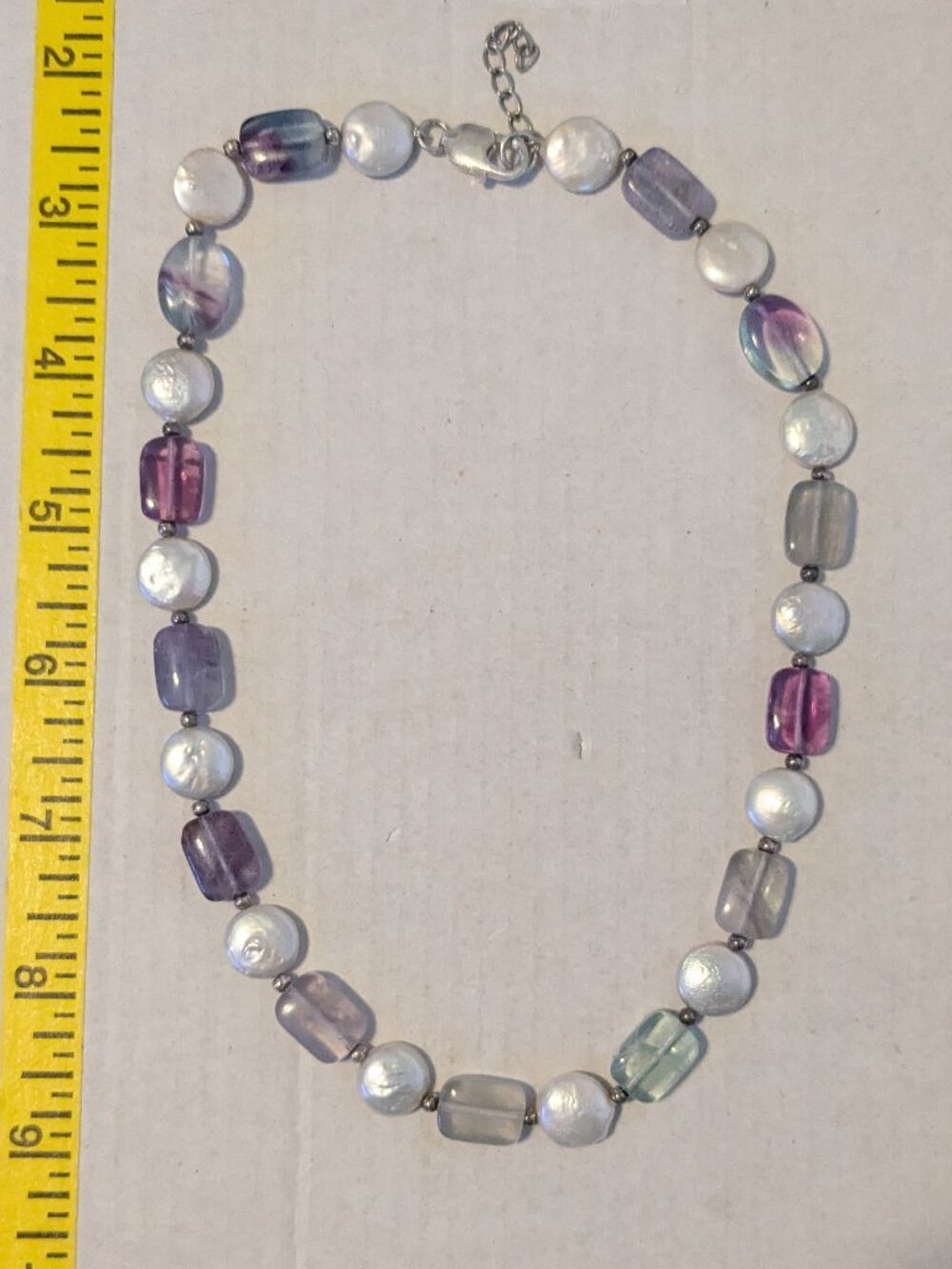 Genuine Coin Pearl Amethyst, Quartz 925 Sterling Silver Necklace